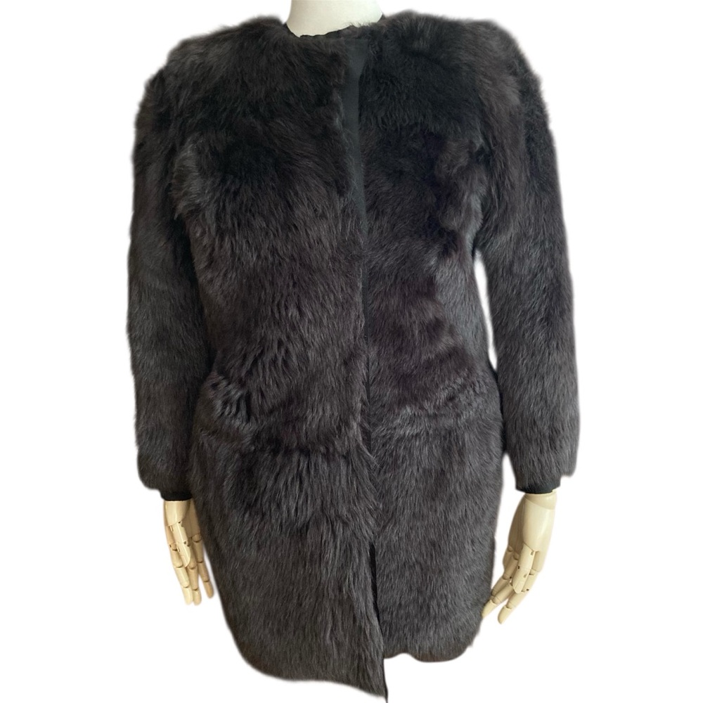 3.1 PHILLIP LIM | Mixed-Media Brushed Shearling Brown & Blk Mid-Length Coat Sz 2